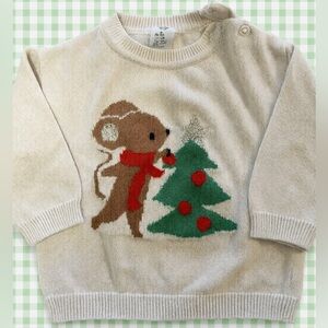 H&M Cream Sweater with Mouse and Tree Design